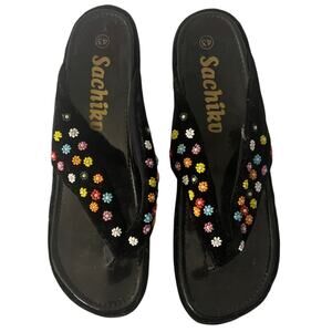 Sachiko Beaded Black Velvet Slides Sandals - * Size: 6